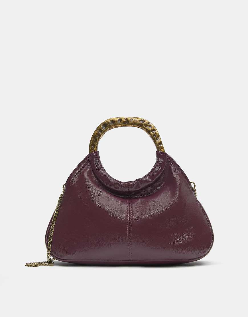 Pull & Bear - Handtasche in Burgunderrot mit Metallgriff von Pull & Bear