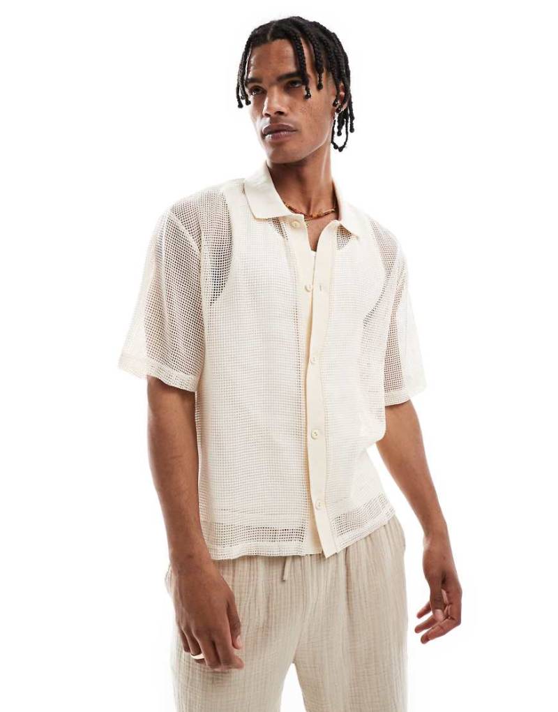 Pull & Bear - Hemd aus Häkelware in Ecru-Neutral von Pull & Bear