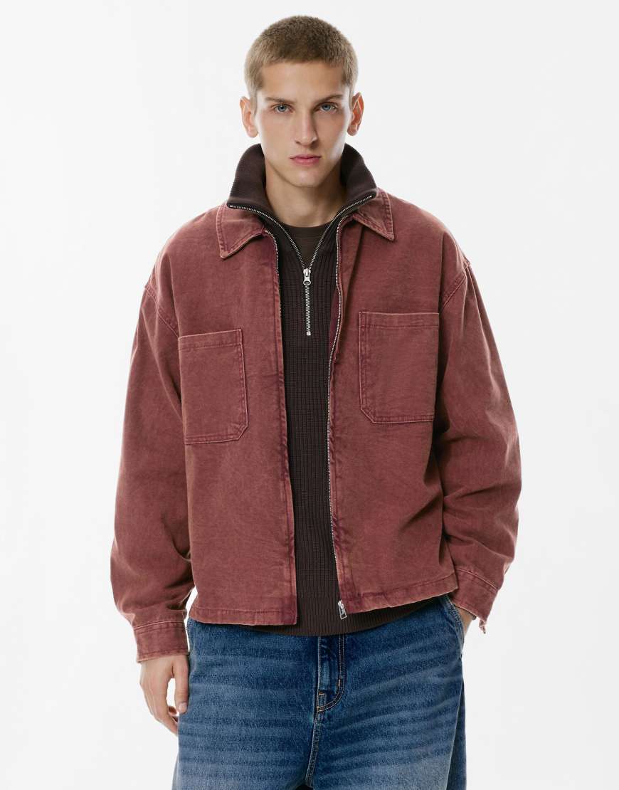 Pull & Bear - Hemd in Rot mit Reißverschlusstasche von Pull & Bear