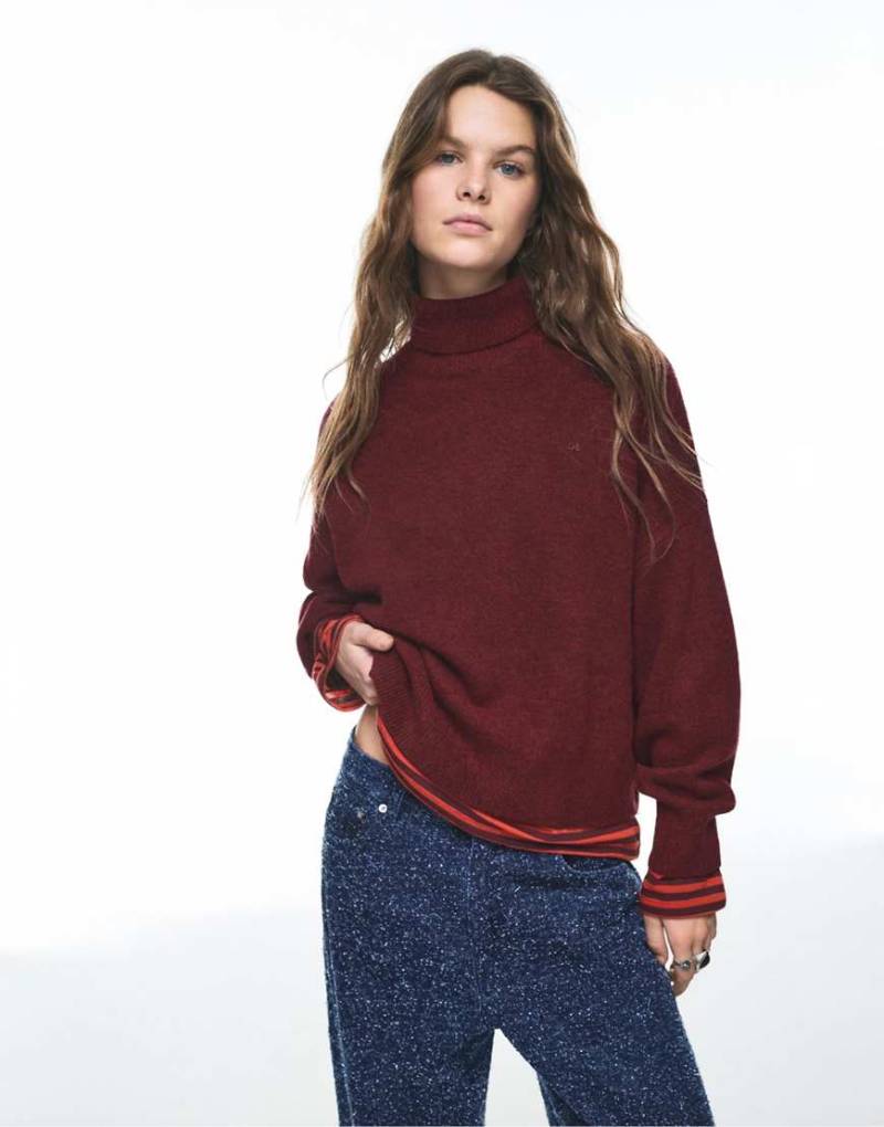 Pull & Bear - Hochgeschlossener Pullover in Burgunderrot von Pull & Bear