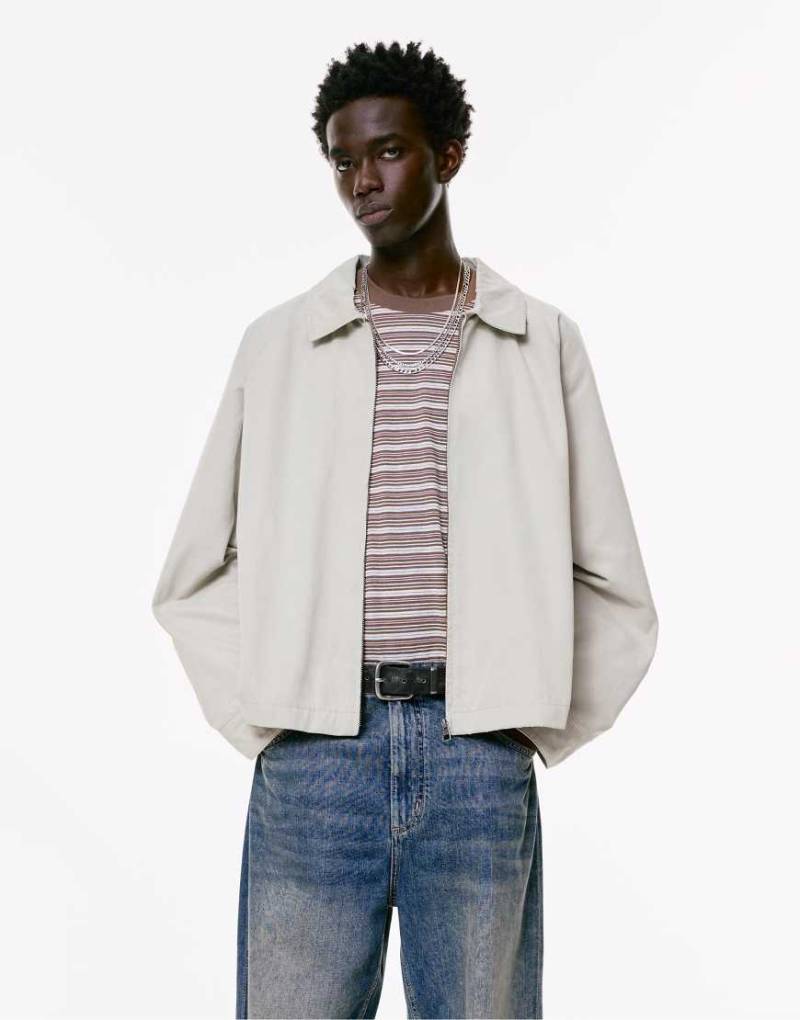 Pull & Bear - Jacke aus Baumwolle in Blassgrau mit Reißverschluss von Pull & Bear