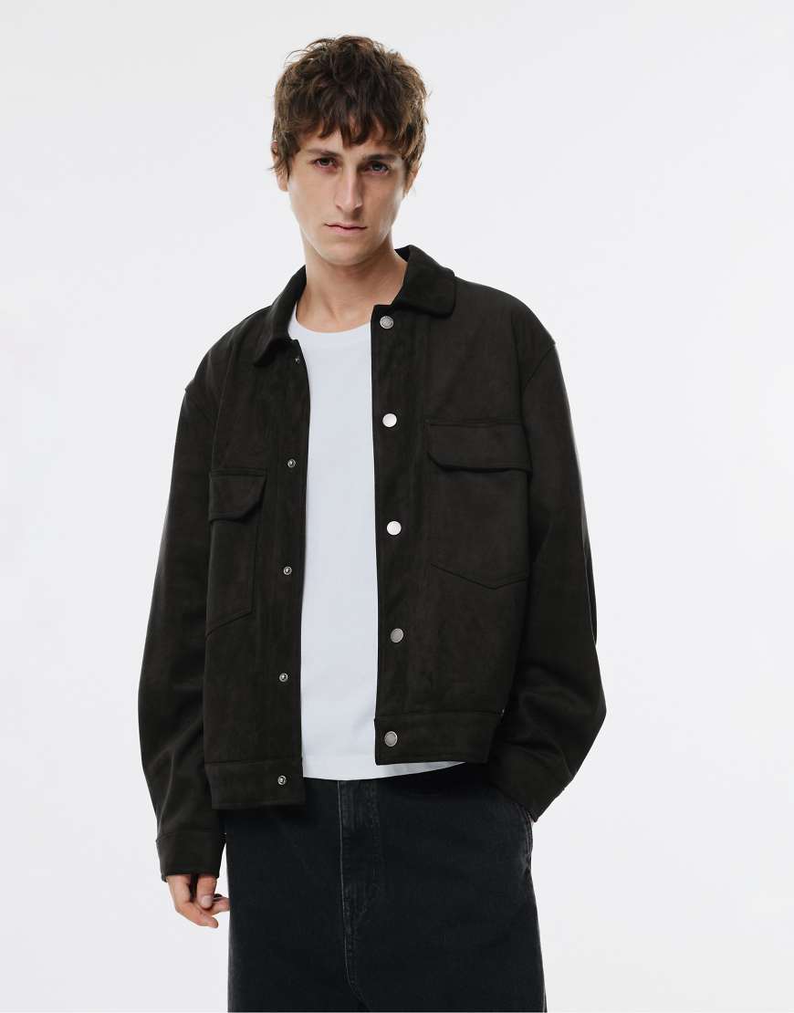 Pull & Bear - Jacke aus Wildlederimitat in Schwarz von Pull & Bear