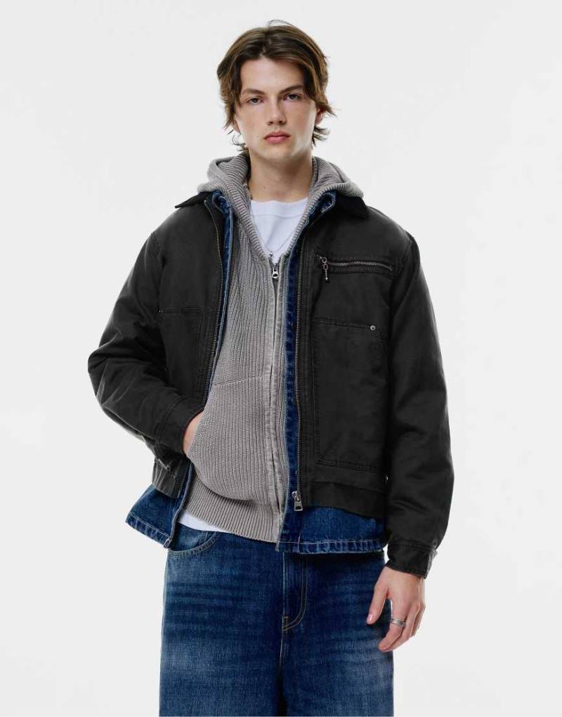 Pull & Bear - Jacke aus gewachstem Cord in Schwarz mit Kragen von Pull & Bear