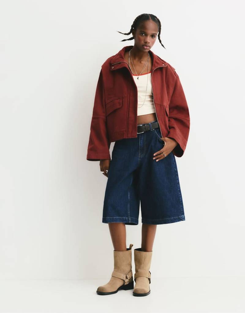 Pull & Bear - Jacke in verblasstem Rosa mit aufgesetzten Taschen von Pull & Bear