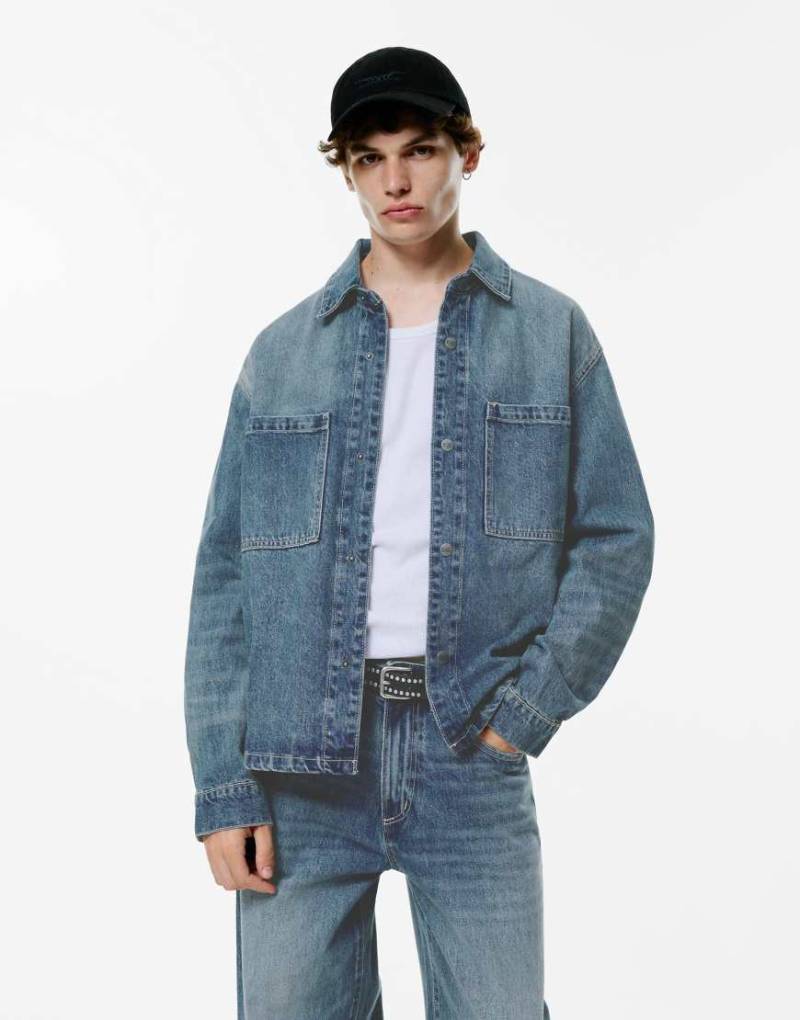 Pull & Bear - Jeanshemd in Mittelblau von Pull & Bear