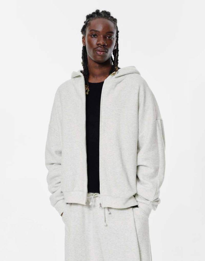 Pull & Bear - Kapuzenjacke in meliertem Grau mit Falten-Detail von Pull & Bear