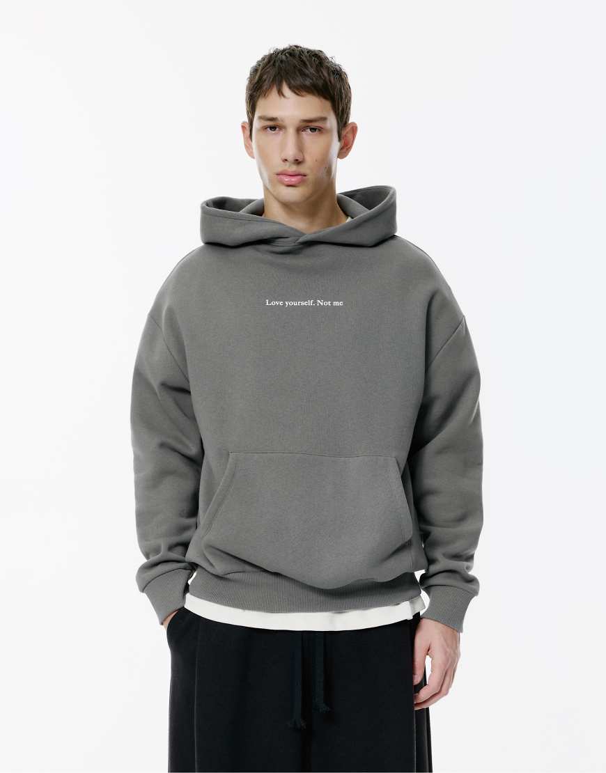 Pull & Bear - Kapuzenpullover in Grau meliert mit Schriftzug von Pull & Bear
