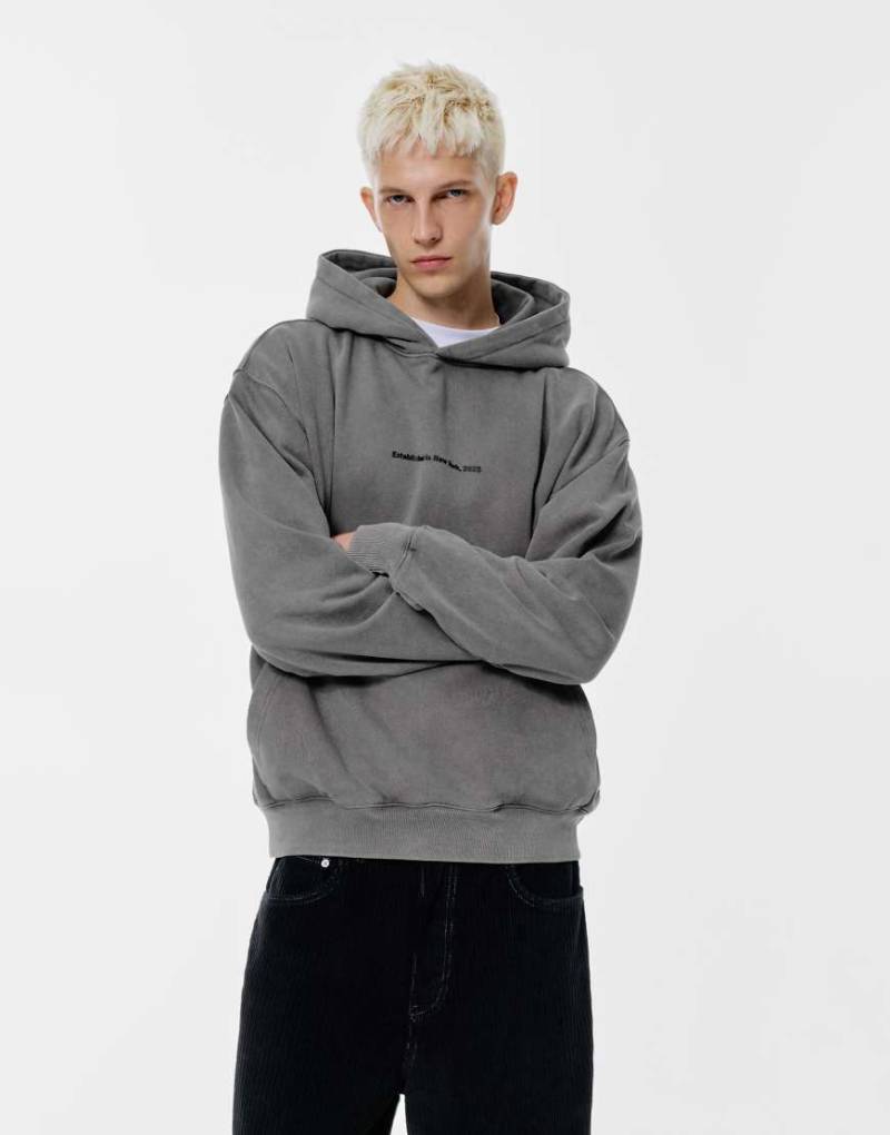 Pull & Bear - Kapuzenpullover in Grau mit „New York"-Print von Pull & Bear