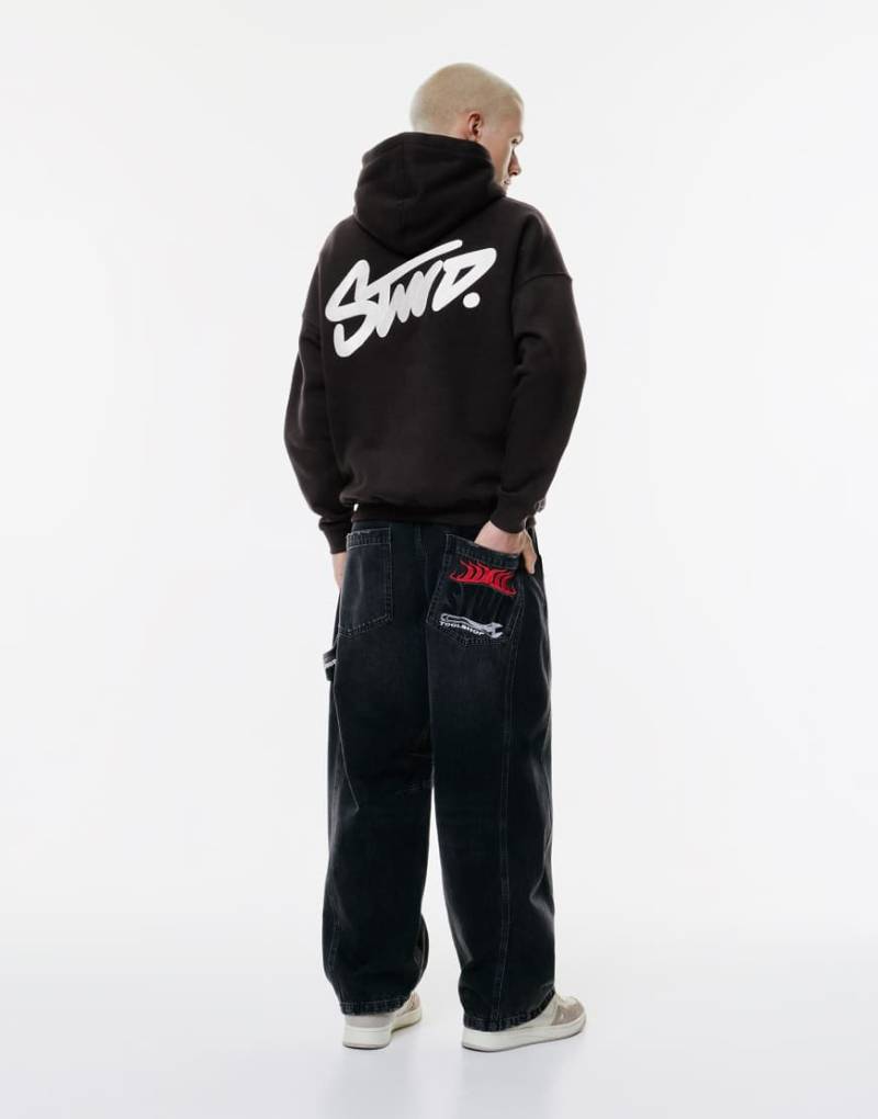 Pull & Bear - Kapuzenpullover in Schwarz mit Stwd-Logo-Stickerei von Pull & Bear