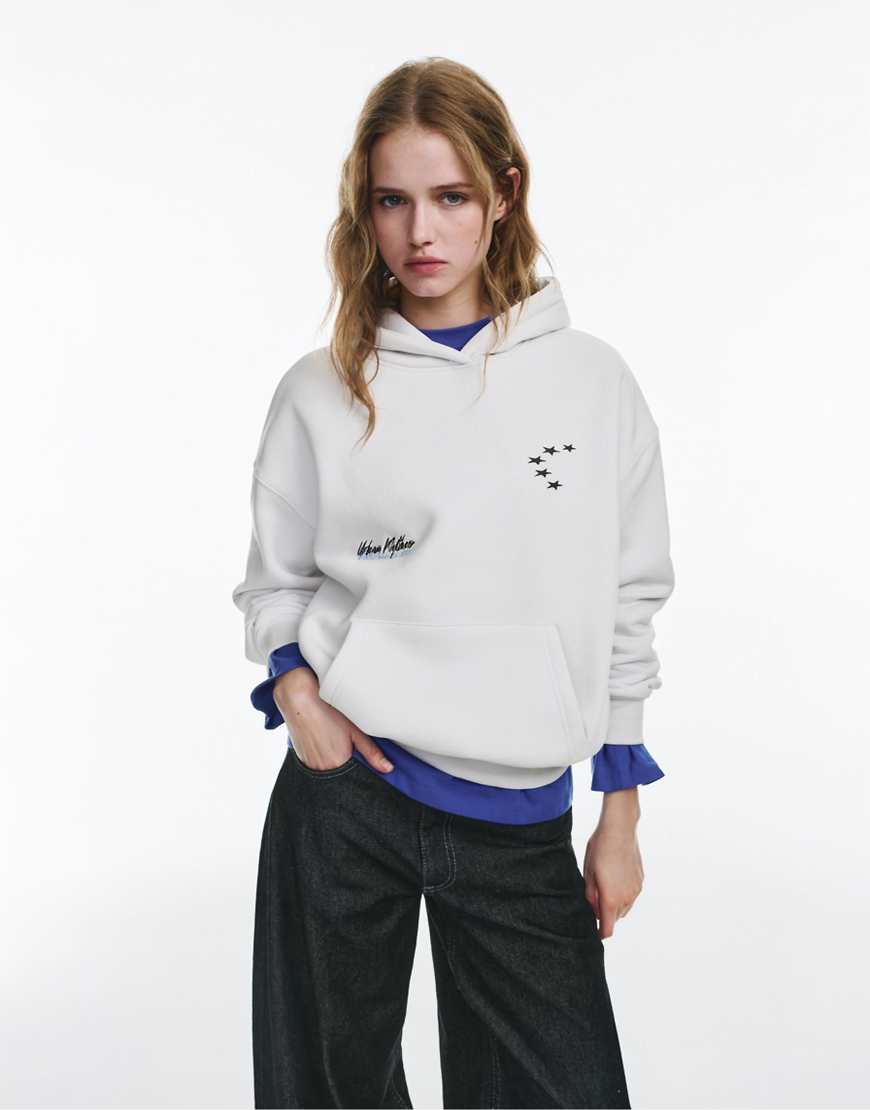 Pull & Bear - Kapuzenpullover in Stein mit Stern- und Slogan-Print-Neutral von Pull & Bear