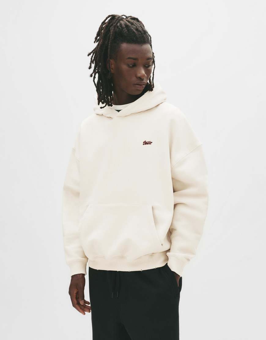 Pull & Bear - Kapuzenpullover in Weiß mit STWD-Logo-Stickerei von Pull & Bear