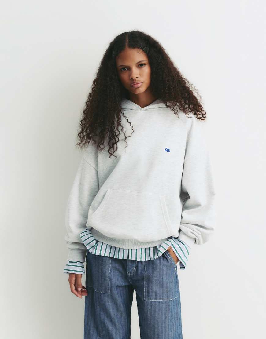 Pull & Bear - Kapuzenpullover in meliertem Grau mit „Pacific"-Print von Pull & Bear