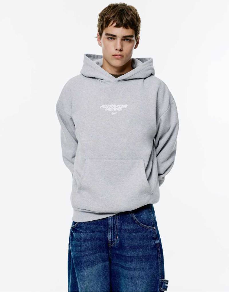Pull & Bear - Kapuzenpullover in meliertem Grau mit „STWD"-Apfel-Print von Pull & Bear