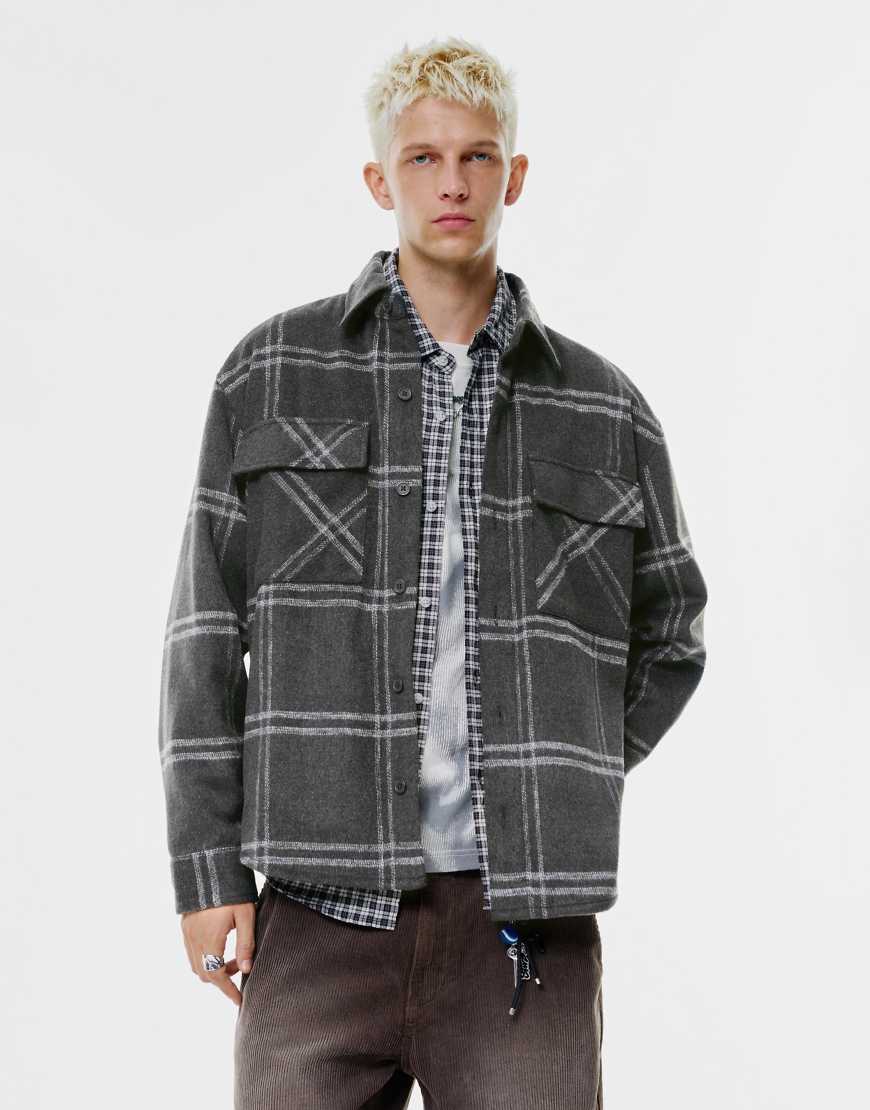 Pull & Bear - Karierte Hemdjacke in Schwarz von Pull & Bear