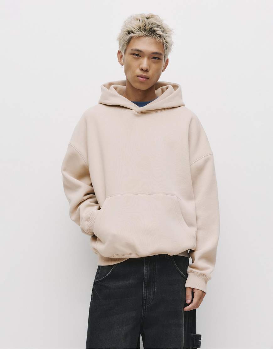 Pull & Bear - Kastiges Sweatshirt in Beige mit Kapuze-Neutral Pull & Bear - Kastiges Sweatshirt in Beige mit Kapuze-Neutral von Pull & Bear