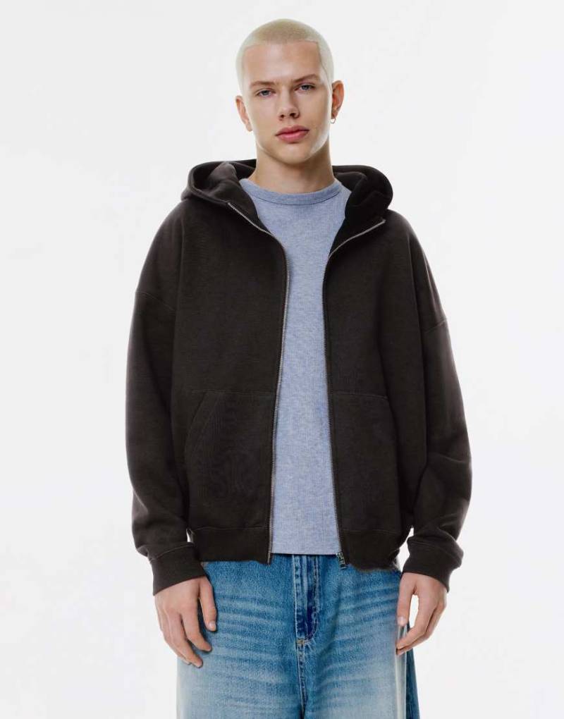 Pull & Bear - Kastiges Sweatshirt in Schwarz mit Reißverschluss von Pull & Bear