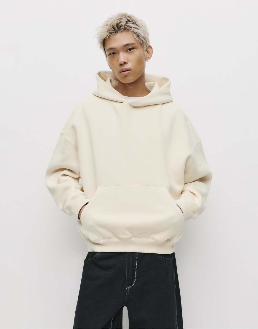 Pull & Bear - Kastiges Sweatshirt in Wollweiß mit Kapuze von Pull & Bear