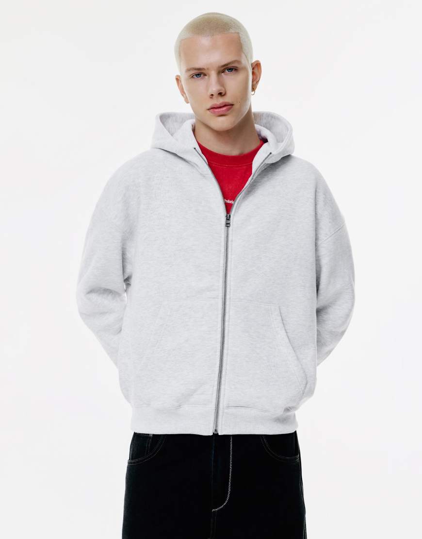 Pull & Bear - Kastiges Sweatshirt in blassgrau meliert mit Reißverschluss von Pull & Bear