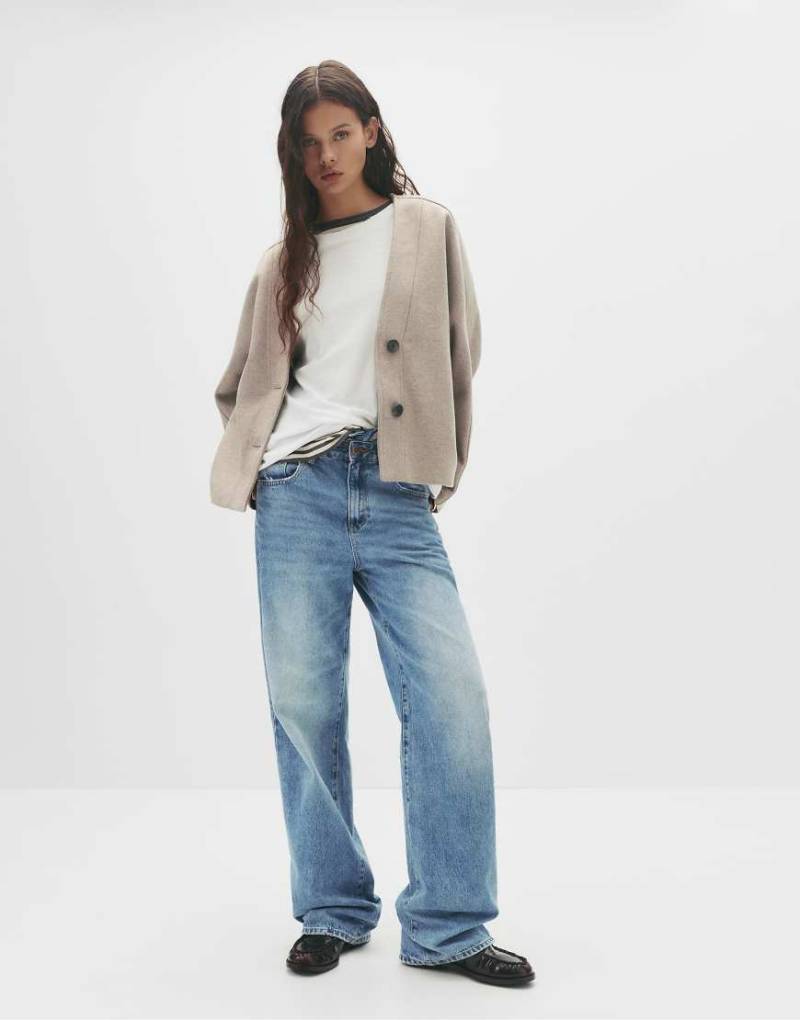 Pull & Bear - Kimono-Mantel in Beige aus Wollmix-Neutral von Pull & Bear