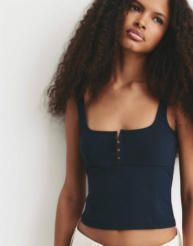 Pull & Bear - Korsett-Top in Marineblau mit Riemchenträgern von Pull & Bear