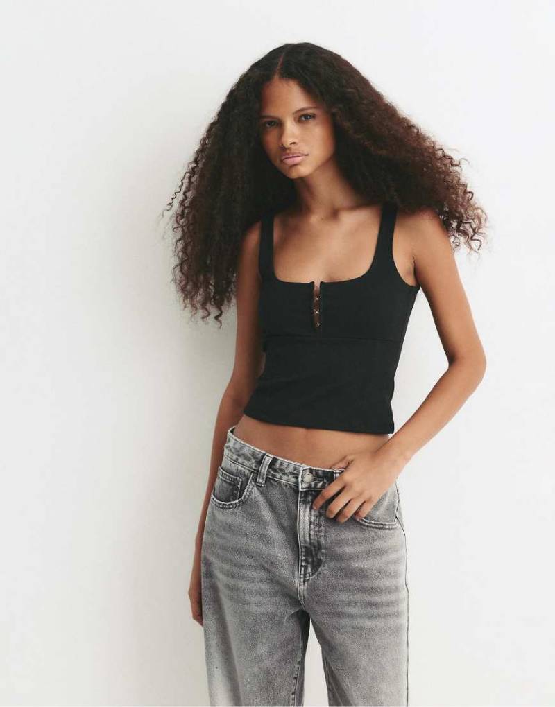Pull & Bear - Korsett-Top in Schwarz mit Riemchenträgern von Pull & Bear