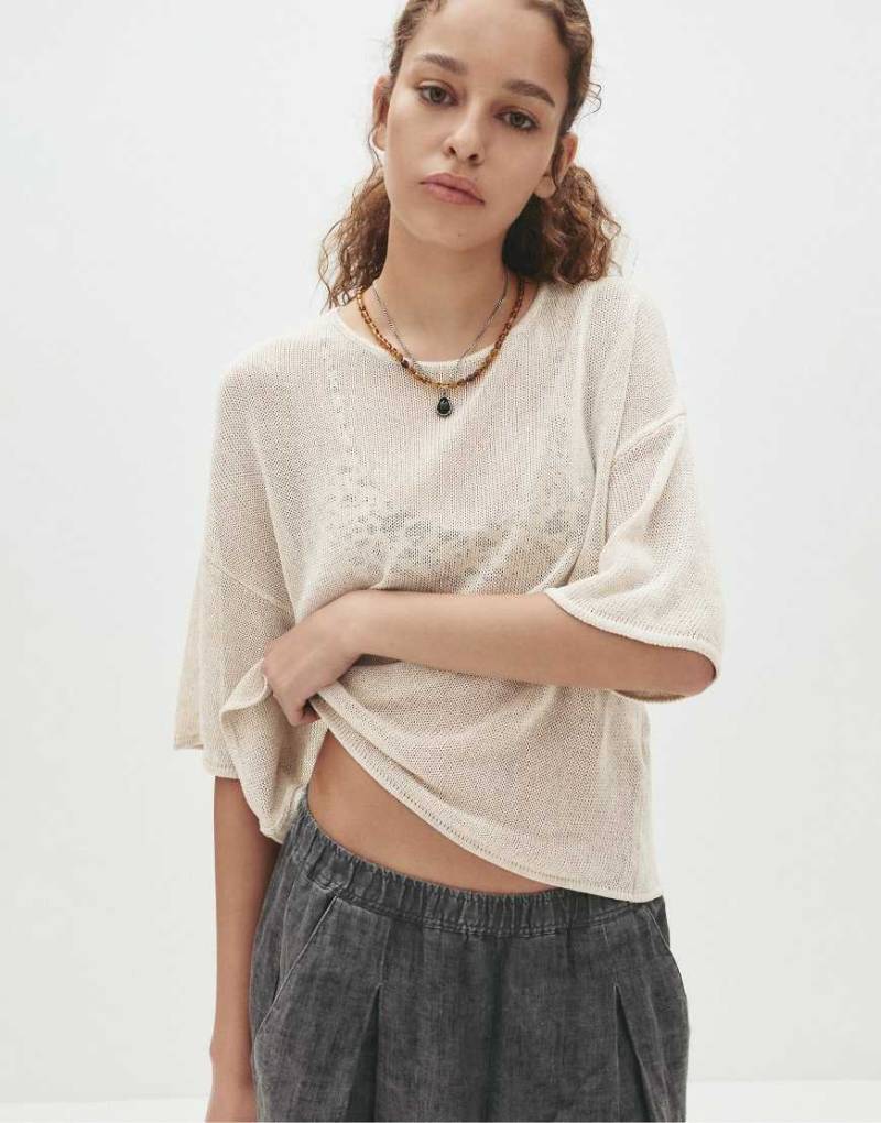 Pull & Bear - Kurzärmliger Pullover in Beige-Neutral von Pull & Bear