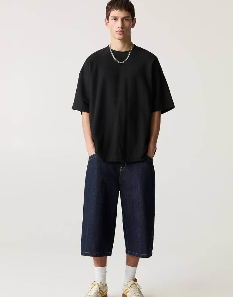 Pull & Bear - Kurzärmliges, strukturiertes Sweatshirt in Schwarz von Pull & Bear