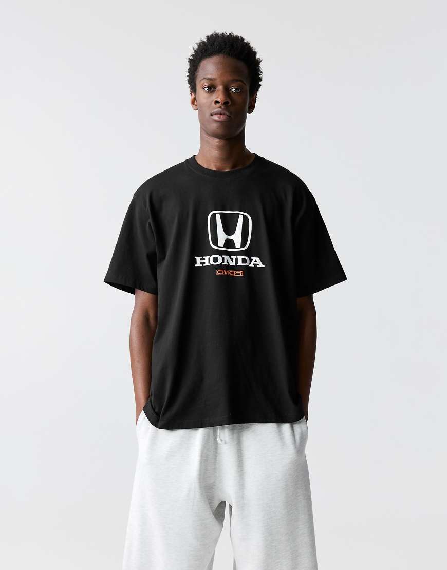 Pull & Bear - Kurzärmliges T-Shirt in Schwarz mit Honda-Print von Pull & Bear