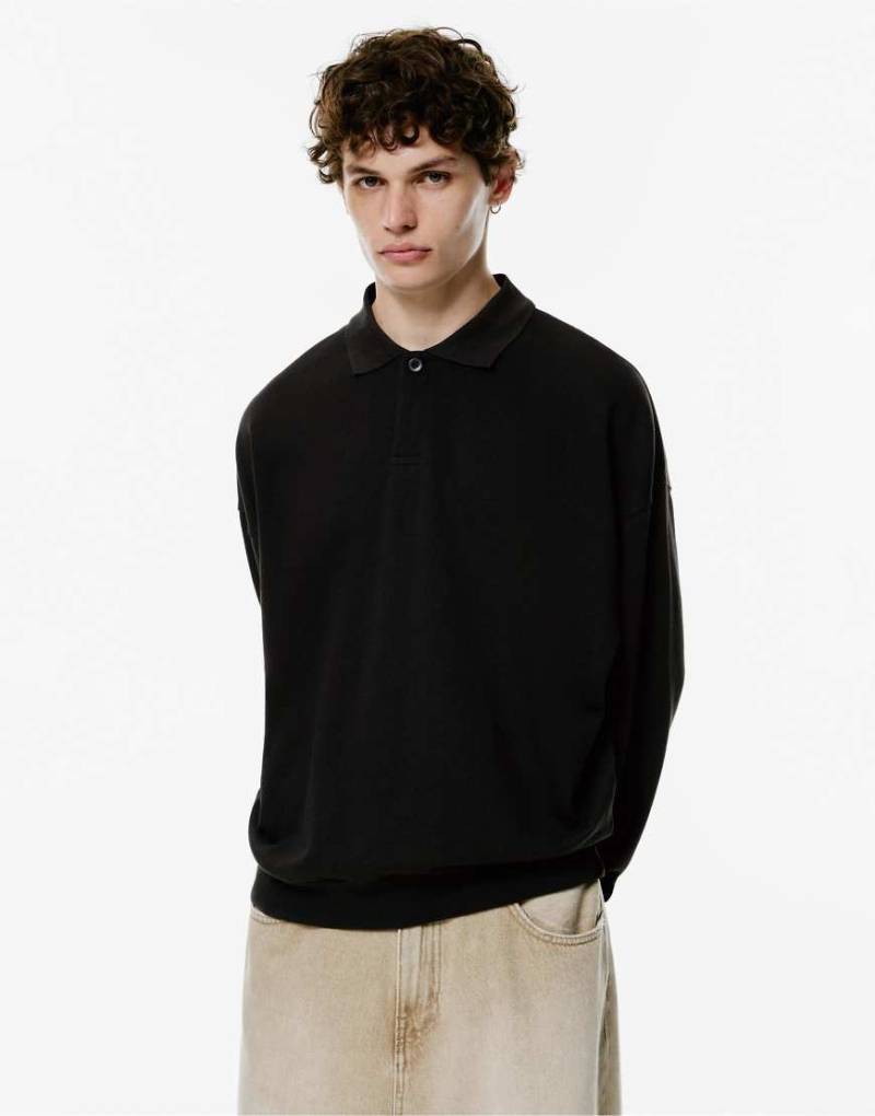 Pull & Bear - Langärmliges Polohemd in Schwarz von Pull & Bear