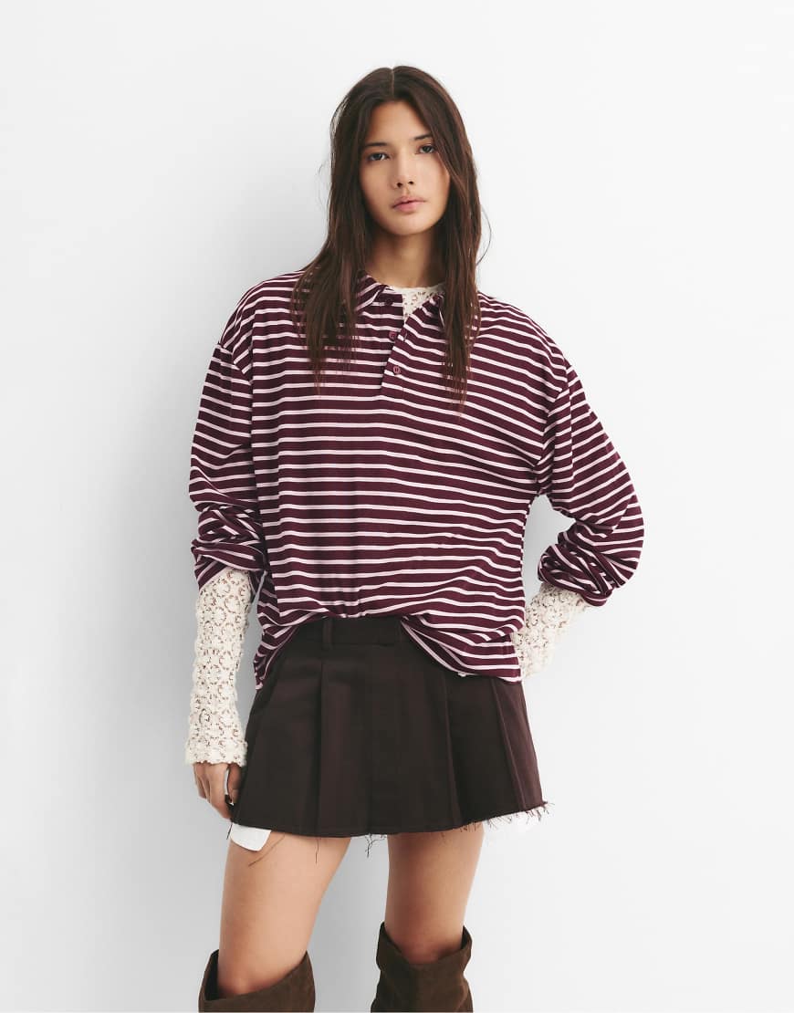 Pull & Bear - Langärmliges Poloshirt mit Streifen-Bunt von Pull & Bear