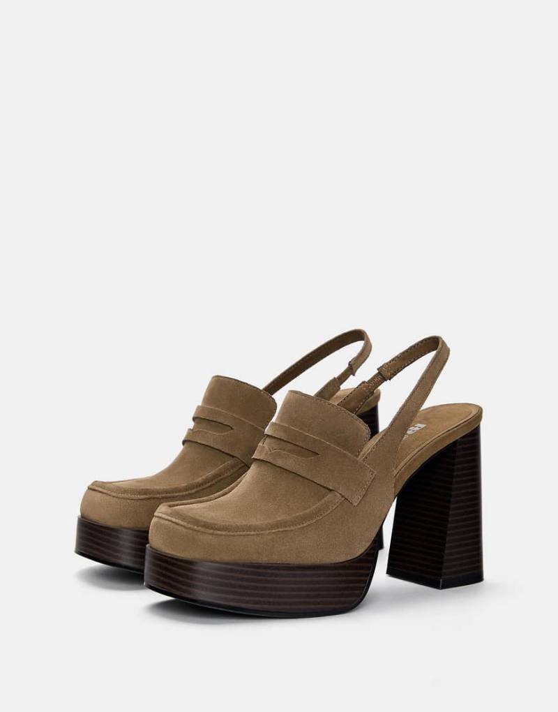 Pull & Bear - Loafer aus Leder in Braun mit Plateausohle-Brown von Pull & Bear