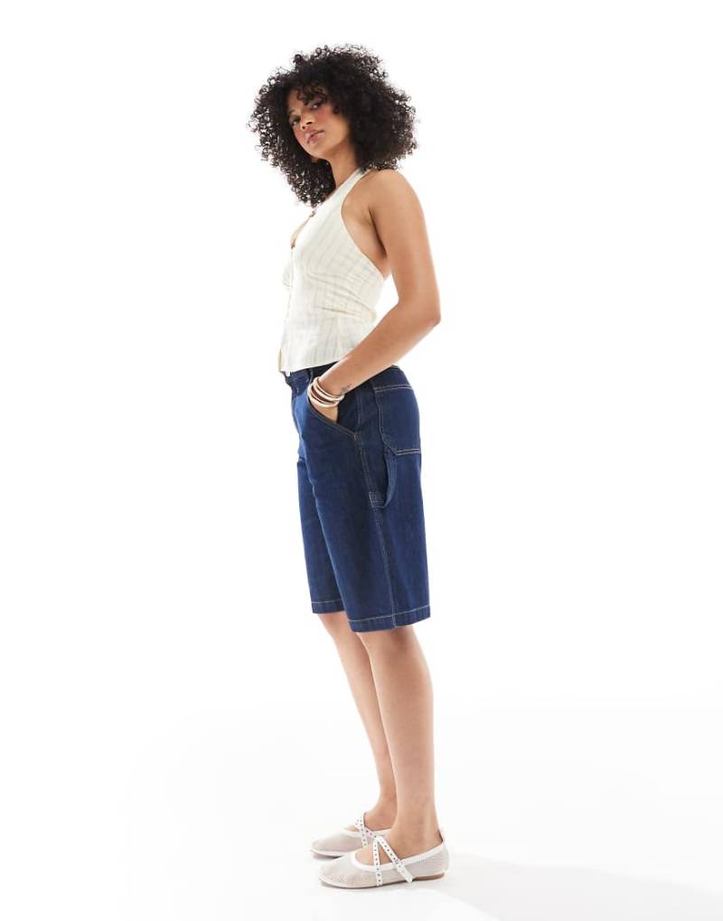 Pull & Bear - Carpenter-Jeans-Jorts in Dunkelblau mit Longline-Schnitt von Pull & Bear