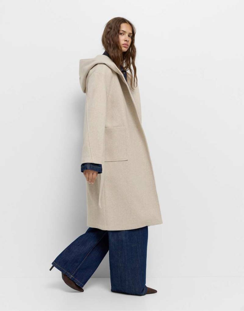 Pull & Bear - Mantel aus weichem Stoff in Sandbeige mit Kapuze-Neutral von Pull & Bear
