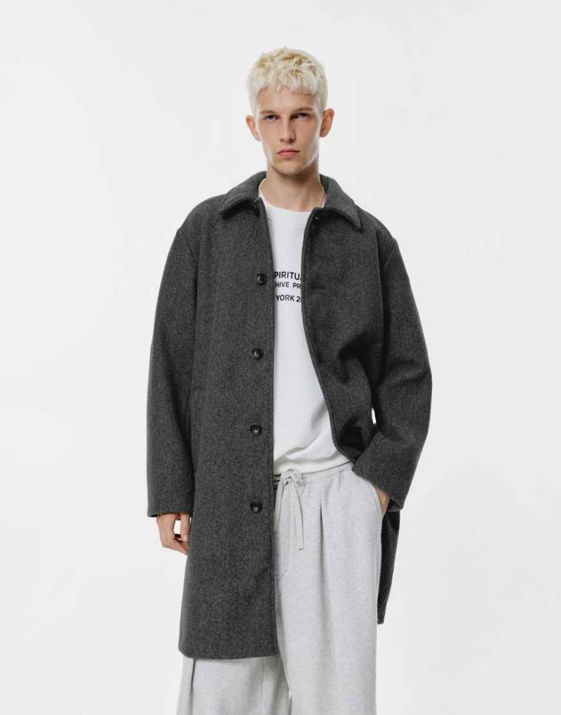 Pull & Bear - Mantel in Mittelgrau mit Filzstruktur von Pull & Bear