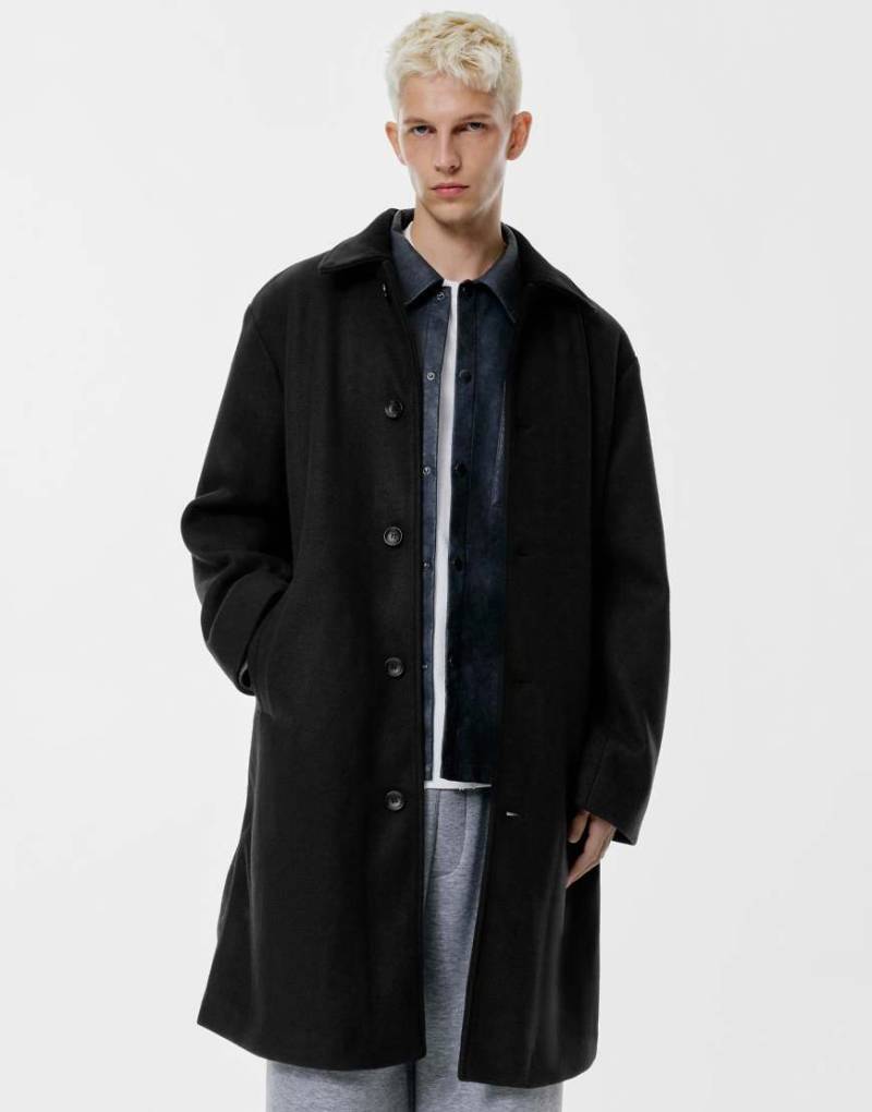 Pull & Bear - Mantel in Schwarz mit Filzstruktur von Pull & Bear