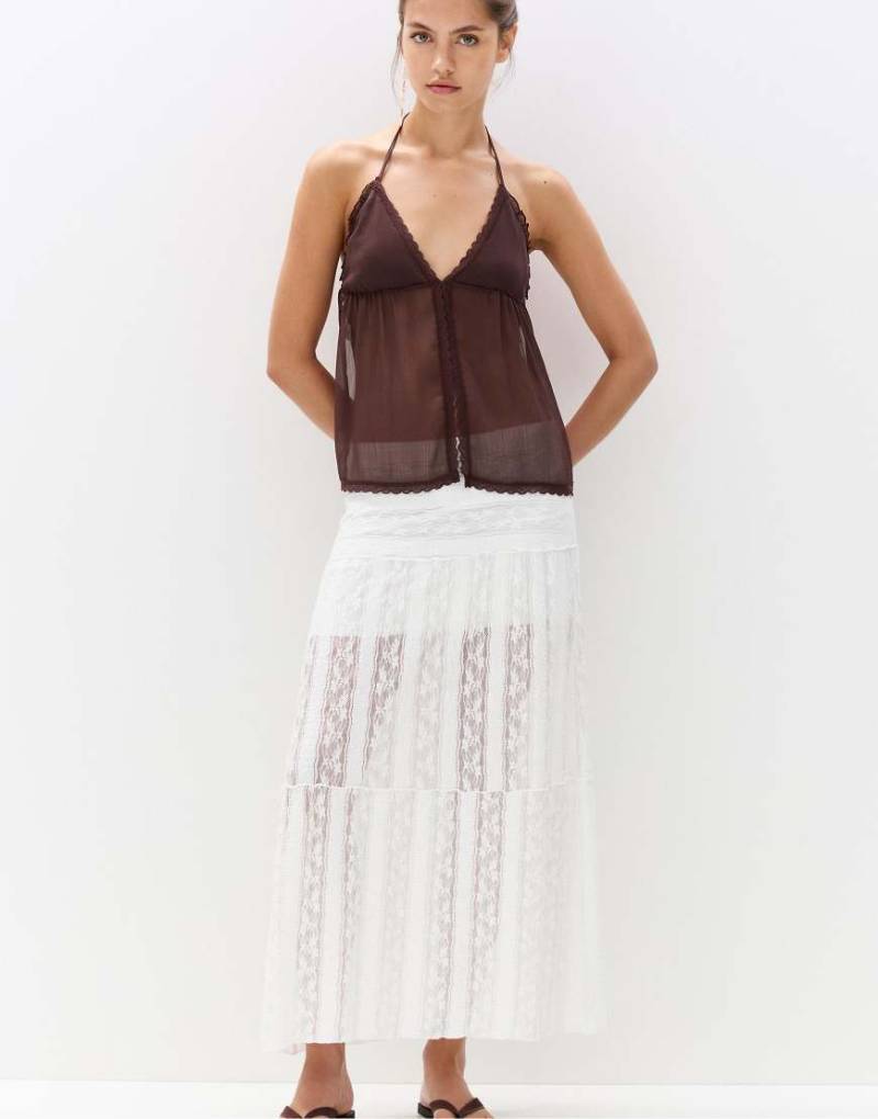 Pull & Bear - Midirock in Weiß mit Bahnendesign von Pull & Bear