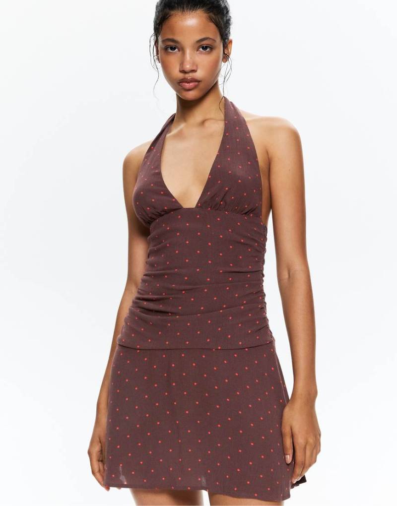 Pull & Bear - Minikleid in Schokobraun mit Punkten von Pull & Bear