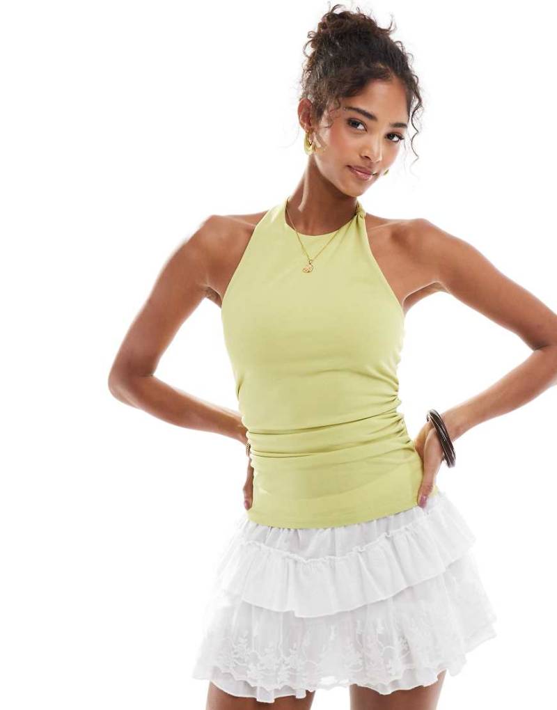 Pull & Bear - Neckholder-Oberteil in Limettengrün mit Knotendetail von Pull & Bear