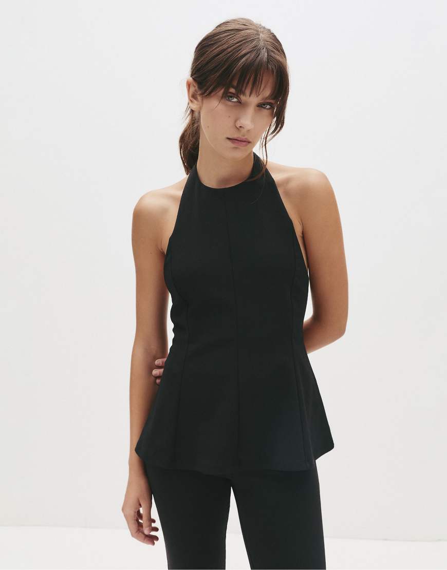 Pull & Bear - Neckholder-Oberteil in Schwarz mit Schößchen-Design von Pull & Bear