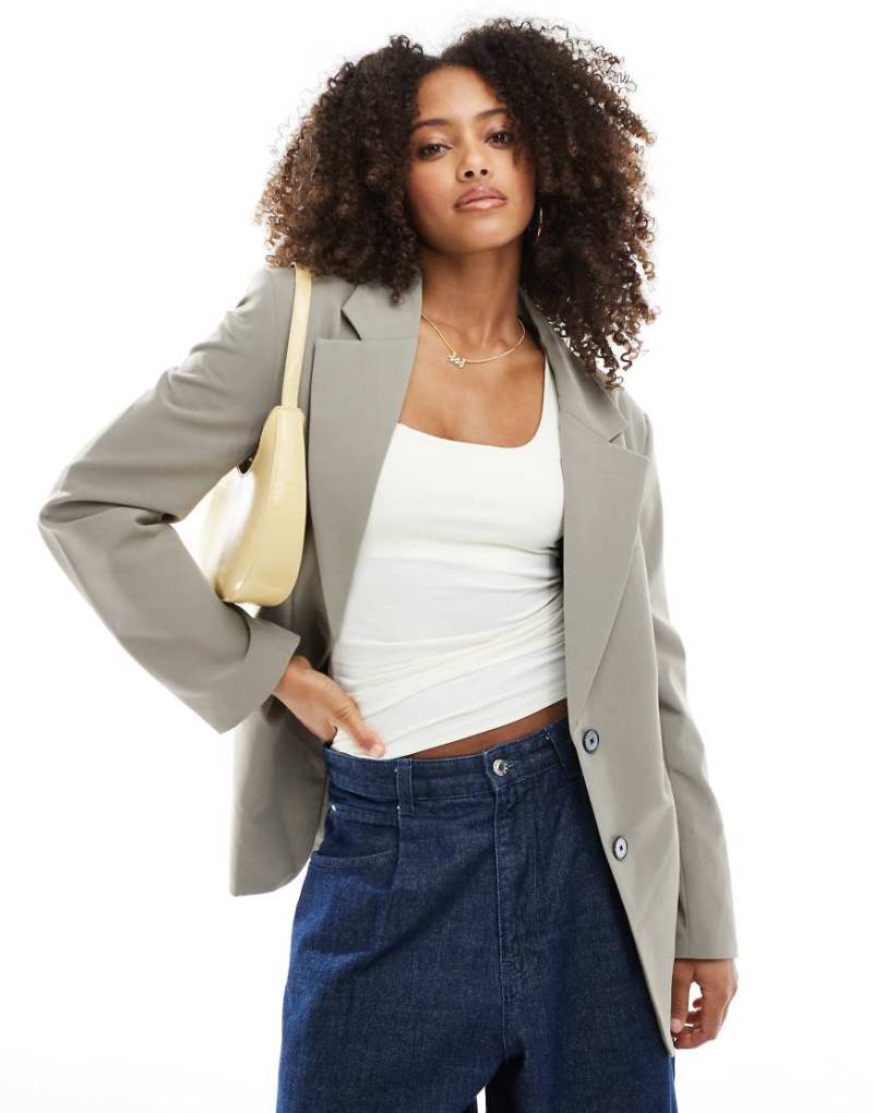 Pull & Bear - Oversize-Blazer in Sand mit zwei Knöpfen, Kombiteil-Neutral von Pull & Bear