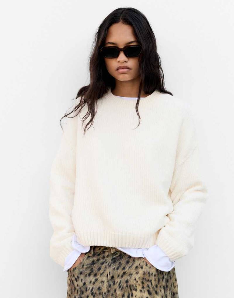 Pull & Bear - Oversize-Pullover aus Chenille in Beige-Neutral von Pull & Bear