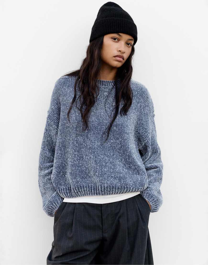 Pull & Bear - Oversize-Pullover aus Chenille in Blau von Pull & Bear