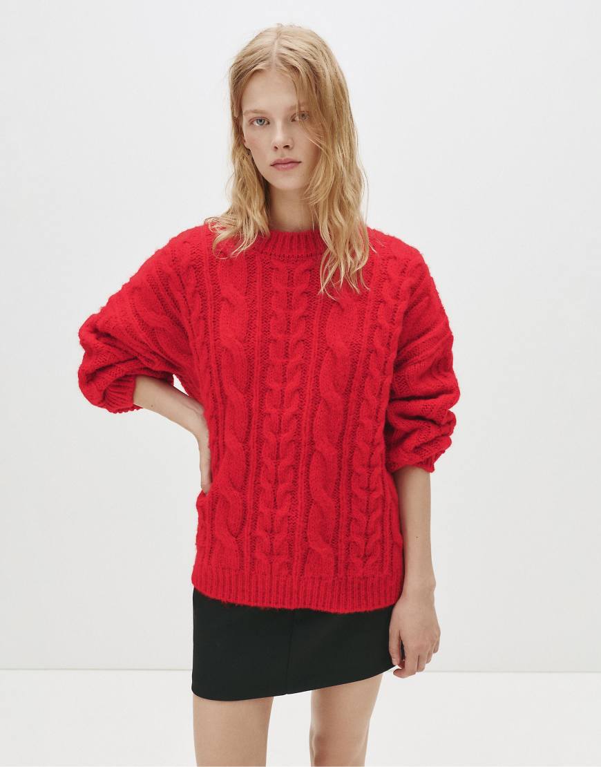 Pull & Bear - Oversize-Pullover in Rot mit Zopfmuster von Pull & Bear