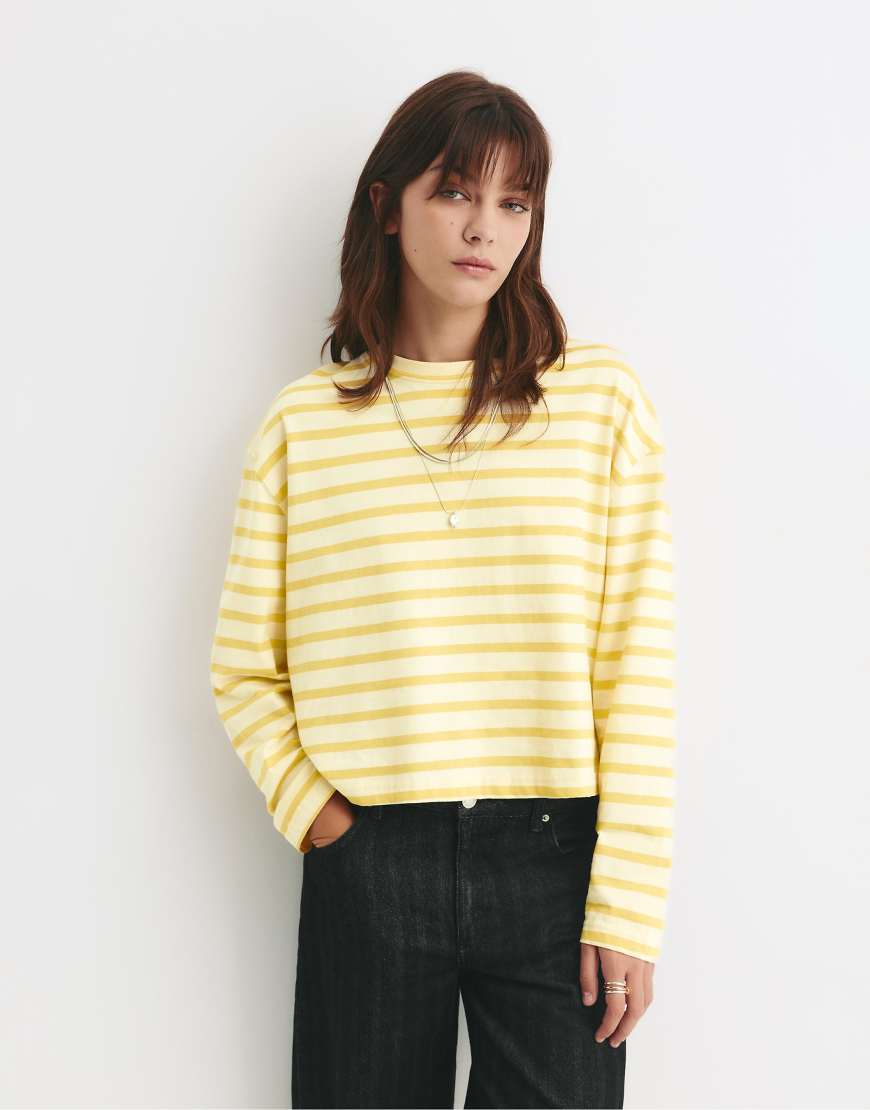 Pull & Bear - Oversize-T-Shirt in Braun mit Streifen-Bunt von Pull & Bear