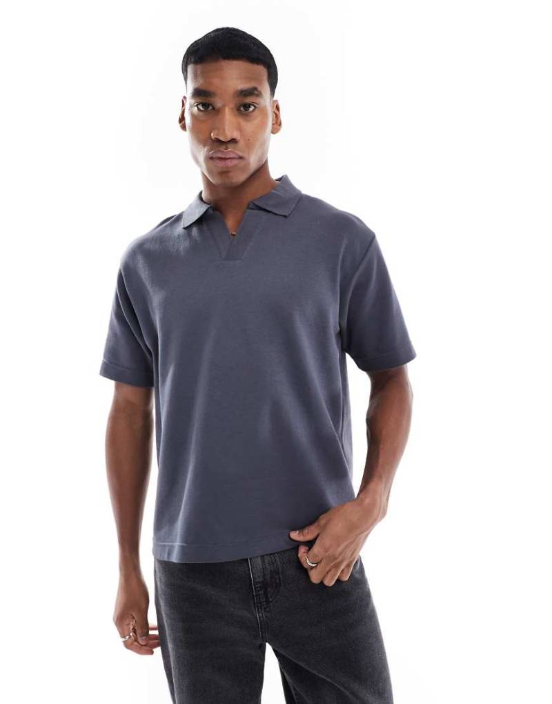 Pull & Bear - Polohemd in Anthrazit mit Reverskragen-Grau von Pull & Bear