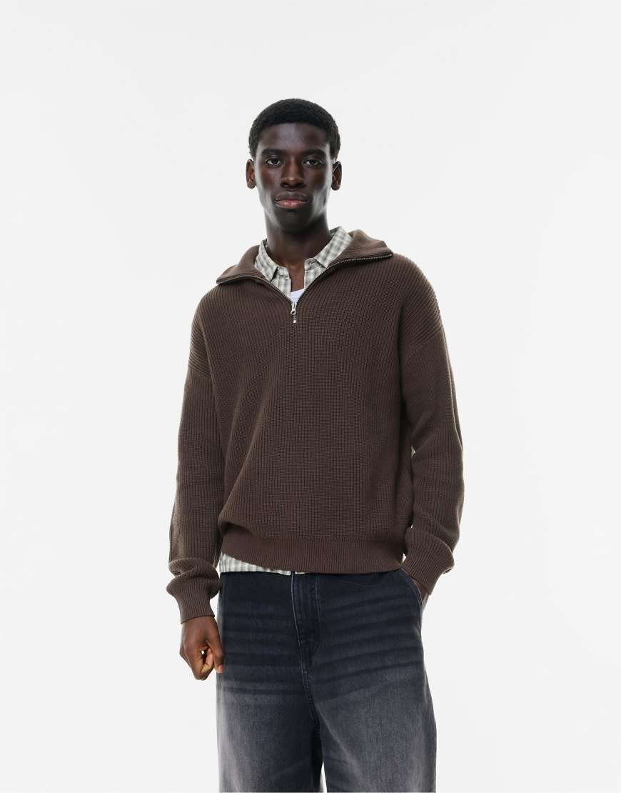 Pull & Bear - Pullover in Braun mit kurzem Reißverschluss-Brown von Pull & Bear