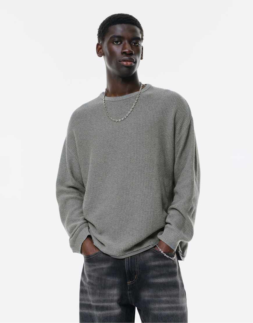 Pull & Bear - Pullover in meliertem Grau mit Rundhalsausschnitt von Pull & Bear