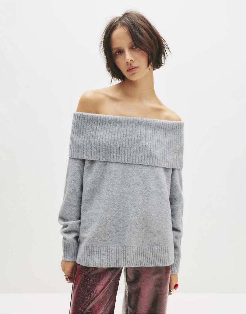 Pull & Bear - Pullover in meliertem Grau mit U-Boot-Ausschnitt von Pull & Bear