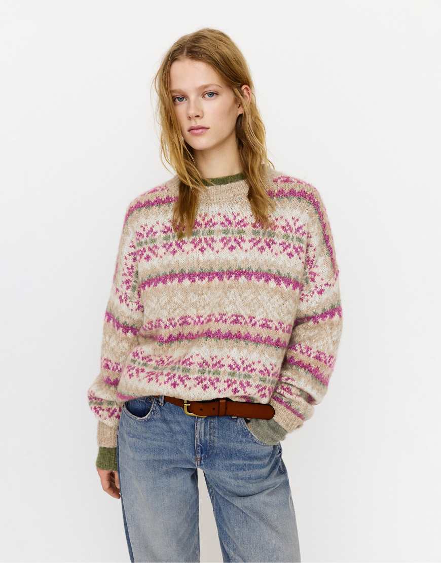 Pull & Bear - Pullover mit rosa Jacquard-Muster von Pull & Bear