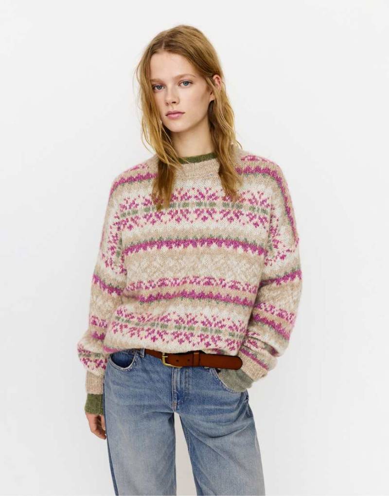 Pull & Bear - Pullover mit rosa Jacquard-Muster von Pull & Bear